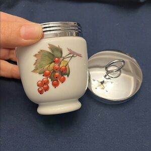 Royal Worcester White Porcelain Egg Coddler w/ Fruit Design
